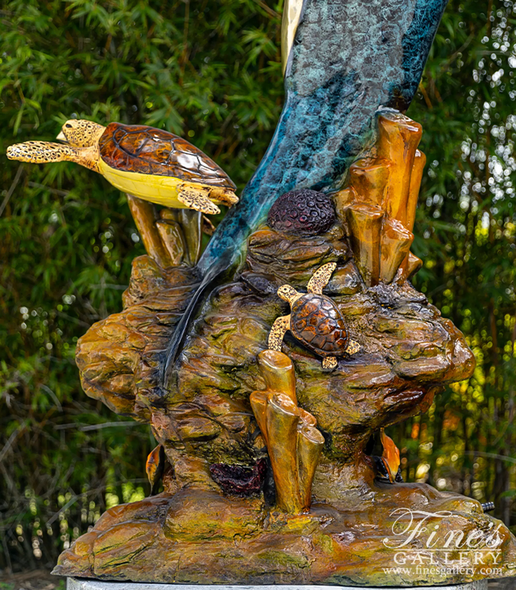 Bronze Fountains - 78 Inch Tall Baked Enamel Bronze Dolphin With